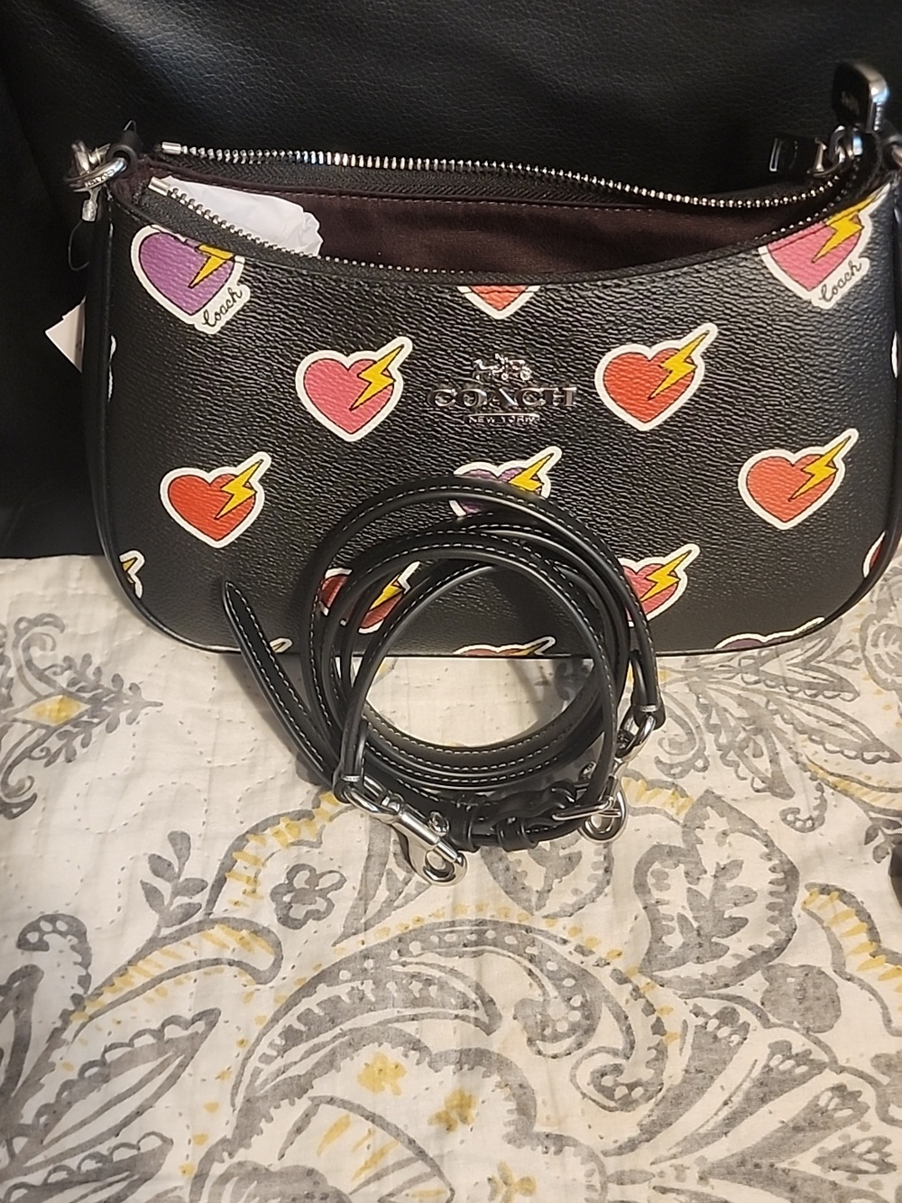 Coach Black Pebbled Leather Heart Teri Bag - Picture 9 of 9